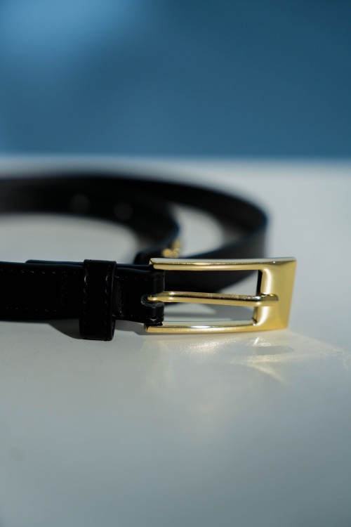 Sixdo Black Leather Belt With Long Buckle